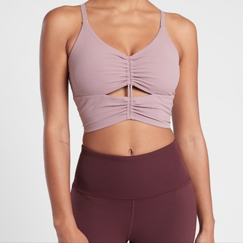 Athleta Mauve Ruched Cutout Sports Bra